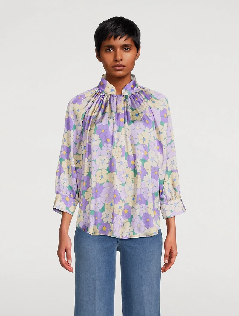 Gathered Blouse Floral Print