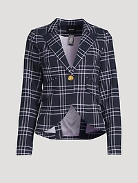 One-Button Blazer Plaid Print