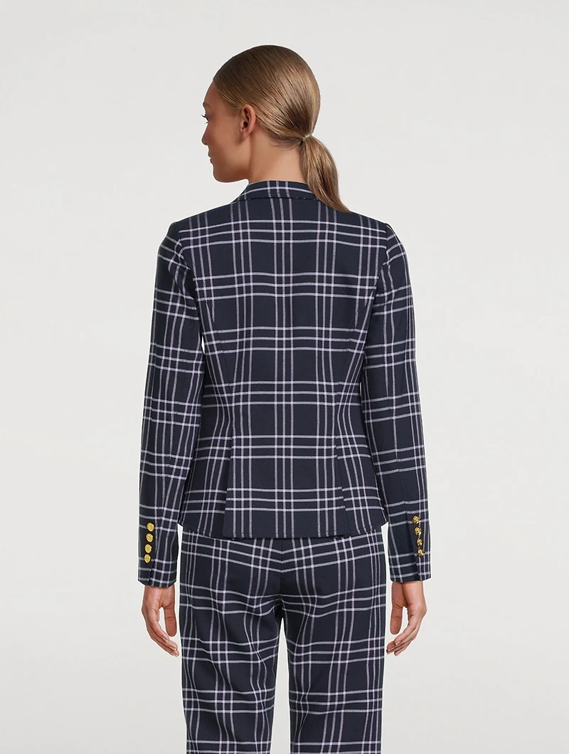 One-Button Blazer Plaid Print