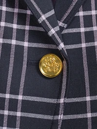 One-Button Blazer Plaid Print