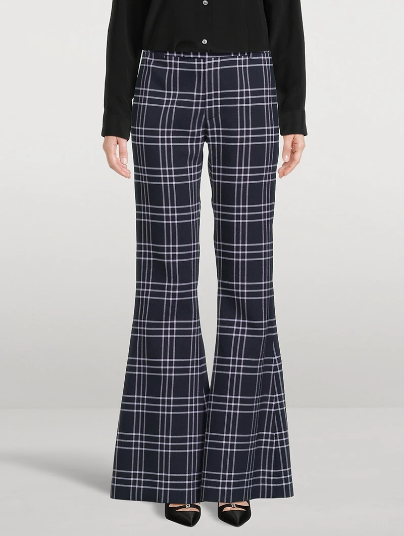 Bootcut Trousers Plaid Print