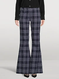 Bootcut Trousers Plaid Print