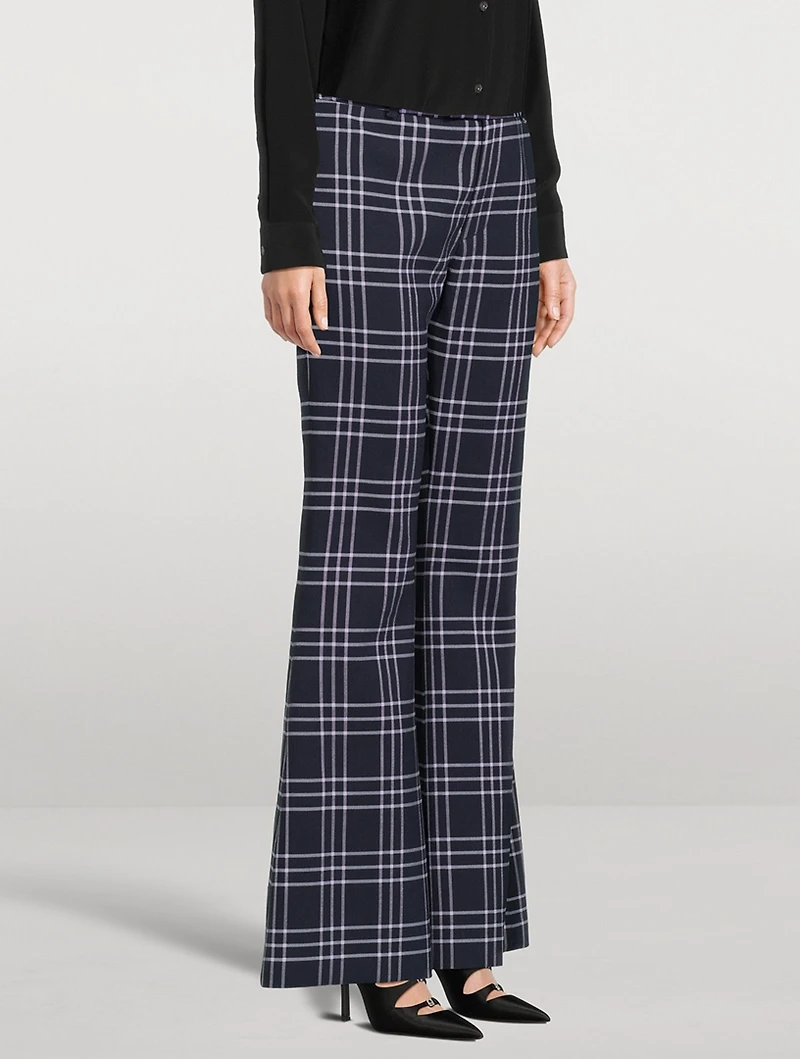 Bootcut Trousers Plaid Print