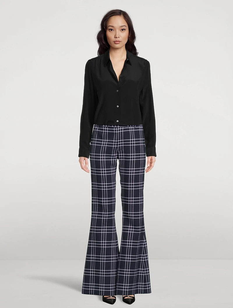 Bootcut Trousers Plaid Print
