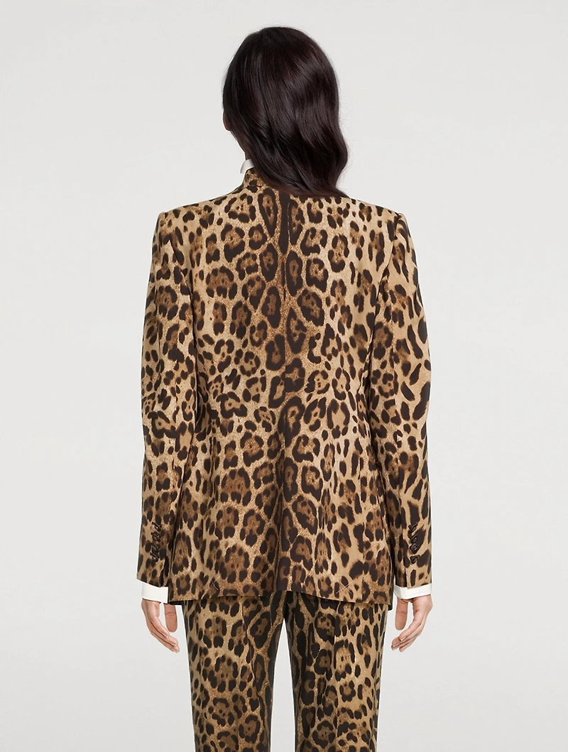Stretch-Wool Double-Breasted Blazer Leopard Print