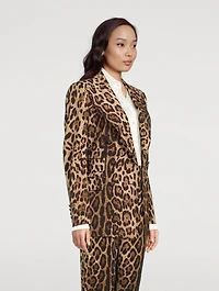 Stretch-Wool Double-Breasted Blazer Leopard Print