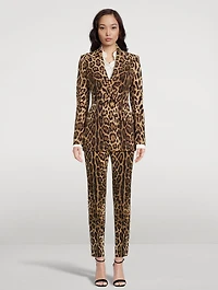 Stretch-Wool Double-Breasted Blazer Leopard Print