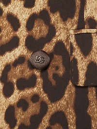 Stretch-Wool Double-Breasted Blazer Leopard Print