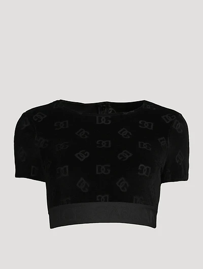 Flocked Jersey Cropped T-Shirt