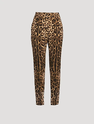 Stretch-Wool Tapered Trousers Leopard Print