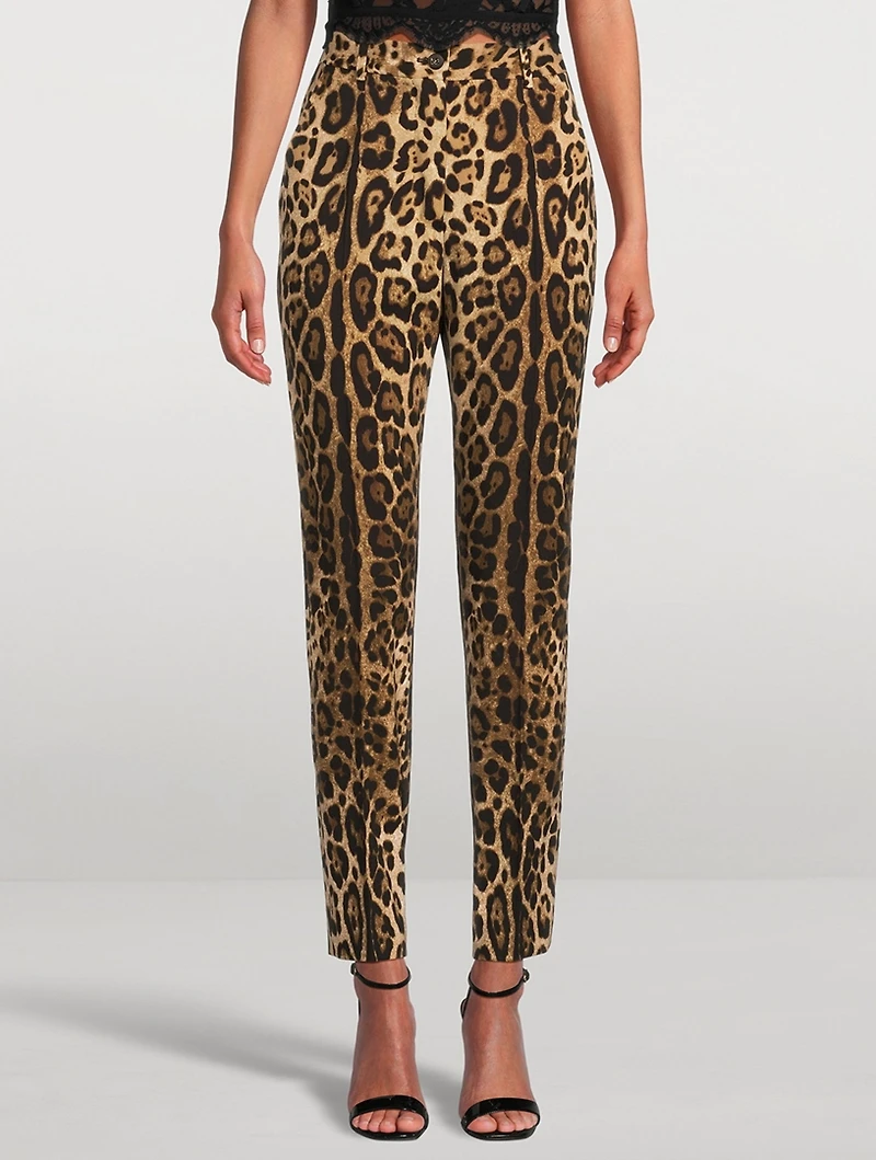 Stretch-Wool Tapered Trousers Leopard Print