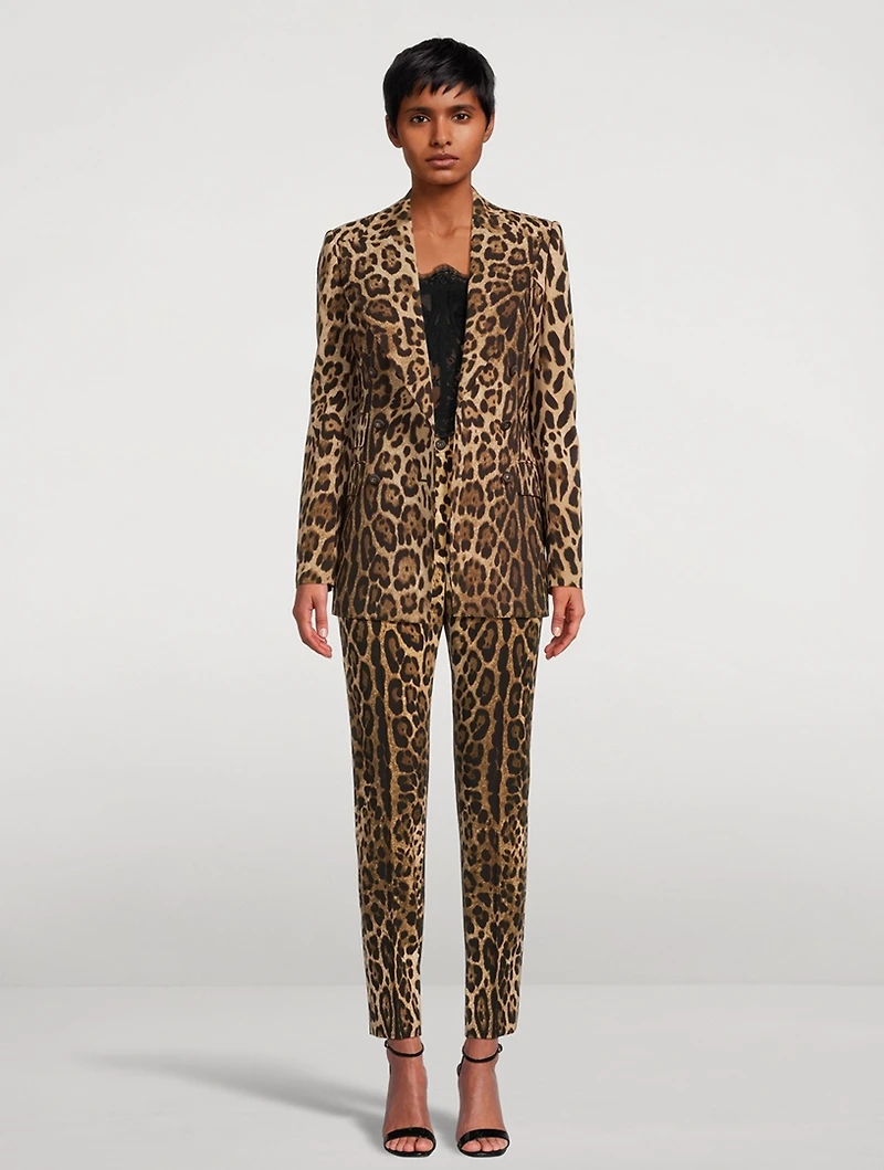 Stretch-Wool Tapered Trousers Leopard Print
