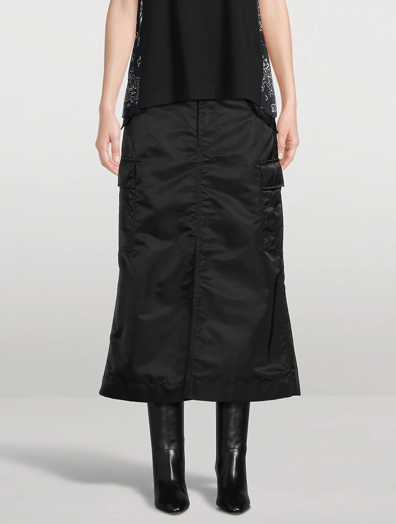 Nylon Twill Cargo Midi Skirt