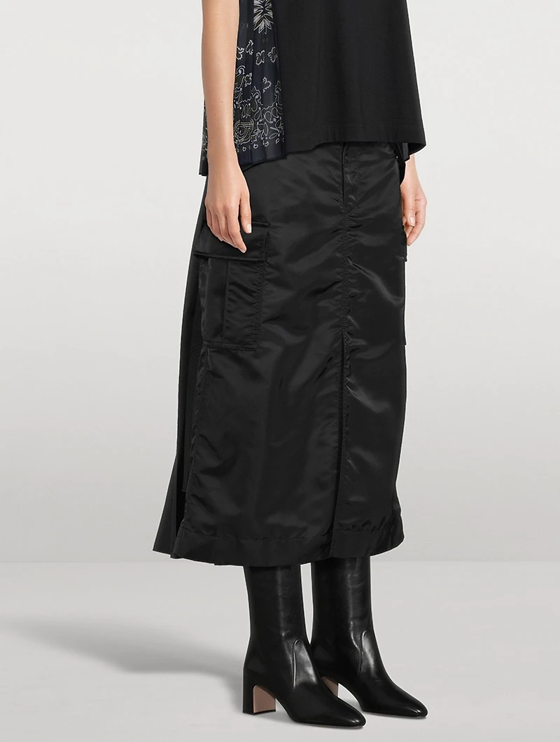 Nylon Twill Cargo Midi Skirt