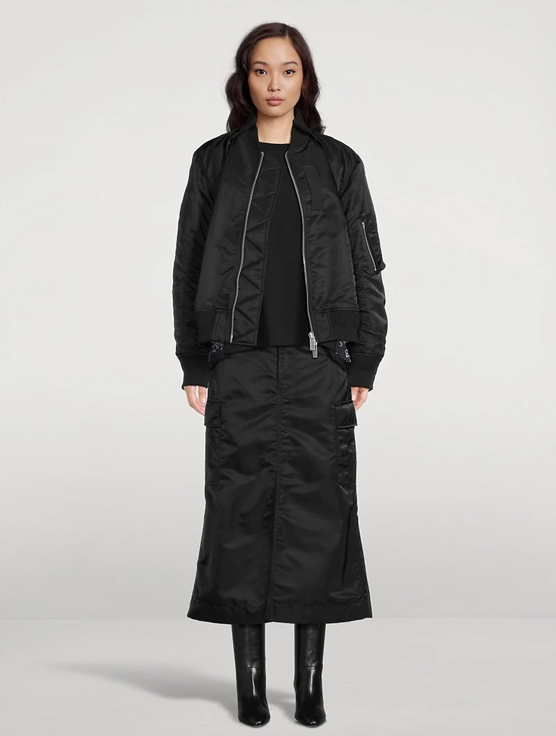 Nylon Twill Cargo Midi Skirt