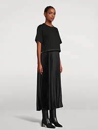 Pleated Satin T-Shirt Dress