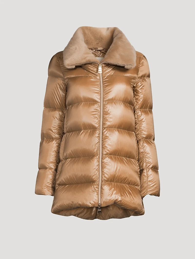 Down Jacket With Faux Fur Trim
