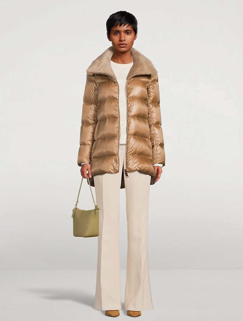 Down Jacket With Faux Fur Trim