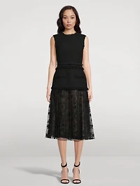 Ribbon Tweed And Velvet Guipure Midi Dress