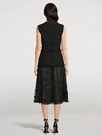 Ribbon Tweed And Velvet Guipure Midi Dress