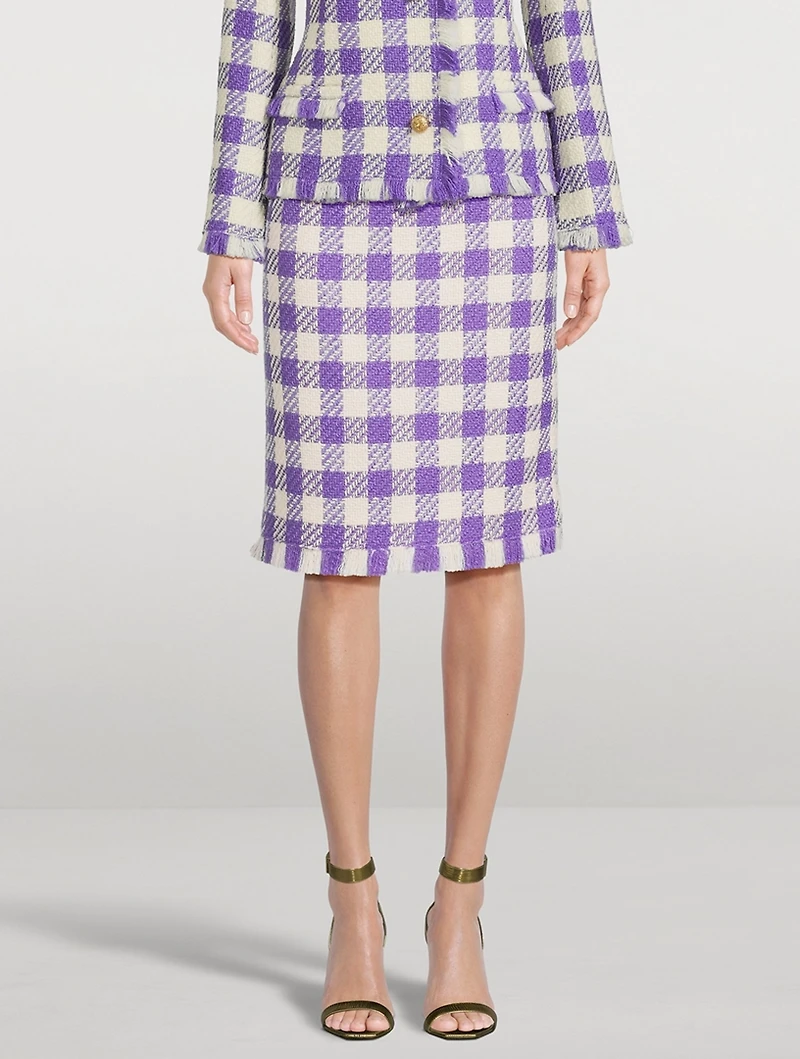 Twill Tweed Check Pencil Skirt