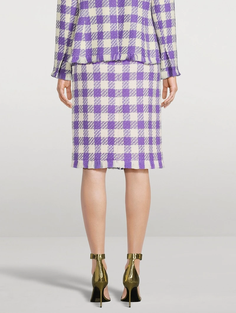 Twill Tweed Check Pencil Skirt