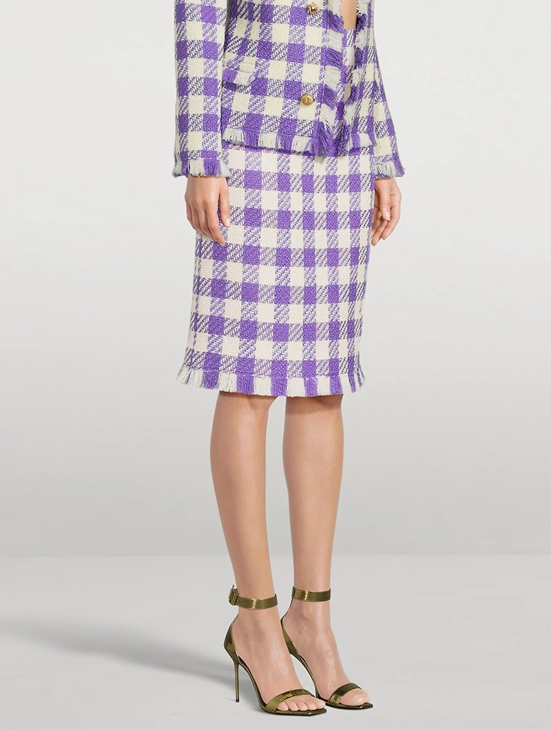 Twill Tweed Check Pencil Skirt