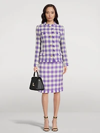 Twill Tweed Check Pencil Skirt