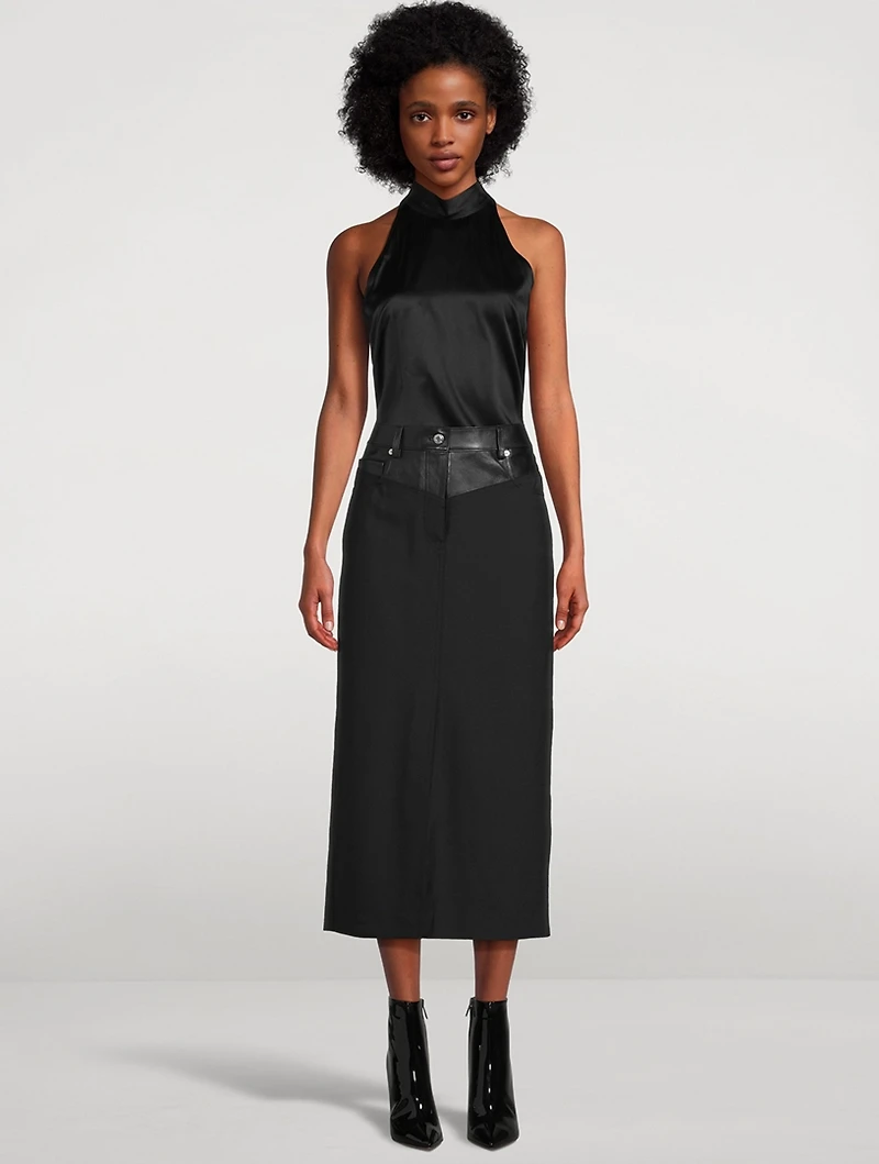 Leather-Trimmed Garter Skirt