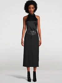 Leather-Trimmed Garter Skirt