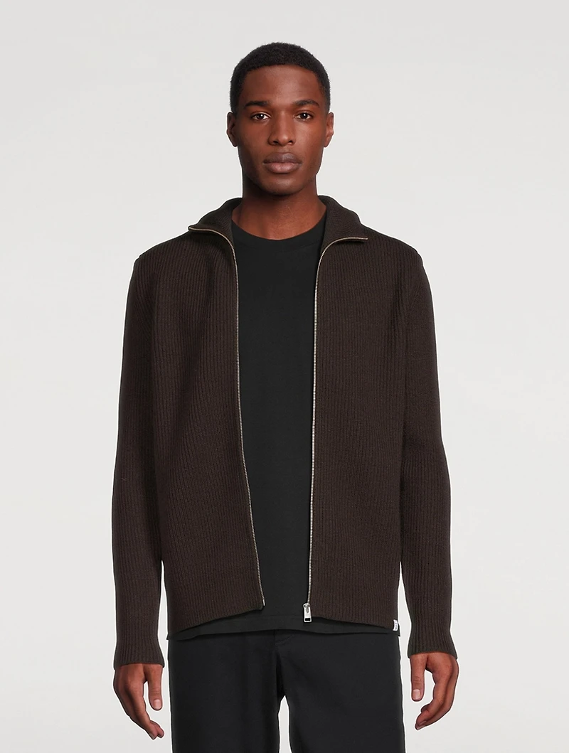 Hagen Wool And Cotton Rib Zip Sweater