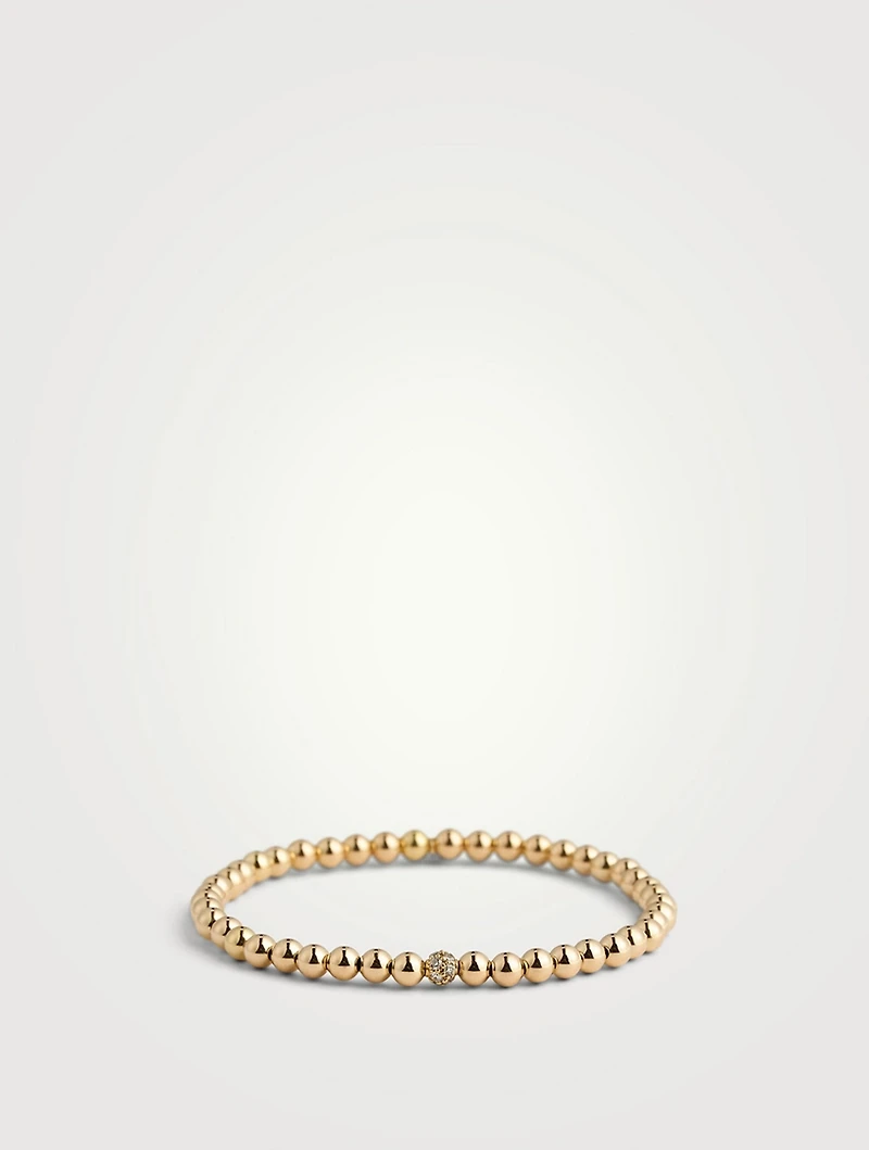 14K Gold Beaded Bracelet With Pavé Diamond Bead