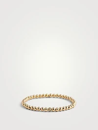 14K Gold Beaded Bracelet With Pavé Diamond Bead