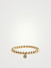 14K Gold Beaded Bracelet With Diamond Evil Eye Disc Charm