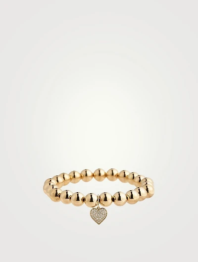 Beaded Bracelet With 14K Gold Pavé Diamond Heart Charm