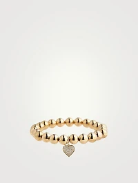 Beaded Bracelet With 14K Gold Pavé Diamond Heart Charm