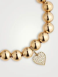 Beaded Bracelet With 14K Gold Pavé Diamond Heart Charm