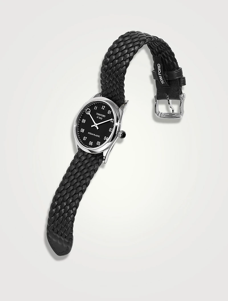 No. 002 Stainless Steel Braided Leather Strap Watch