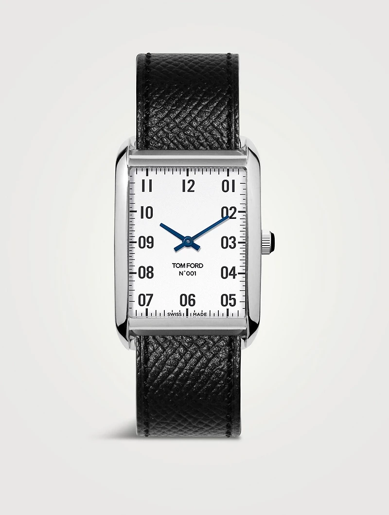 No. 001 Stainless Steel Pebble Grain Leather Strap Watch