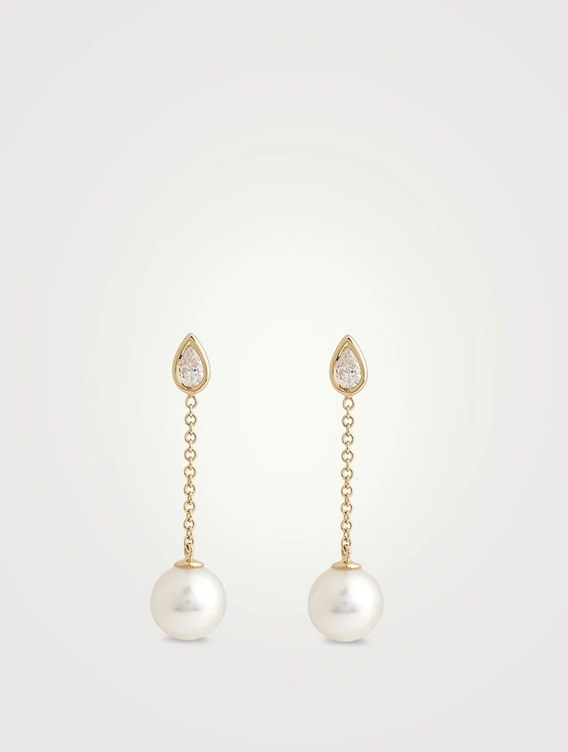 14K Gold Drop Earrings With Pearls And Diamonds