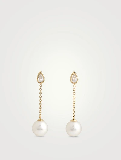 14K Gold Drop Earrings With Pearls And Diamonds