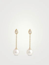 14K Gold Drop Earrings With Pearls And Diamonds