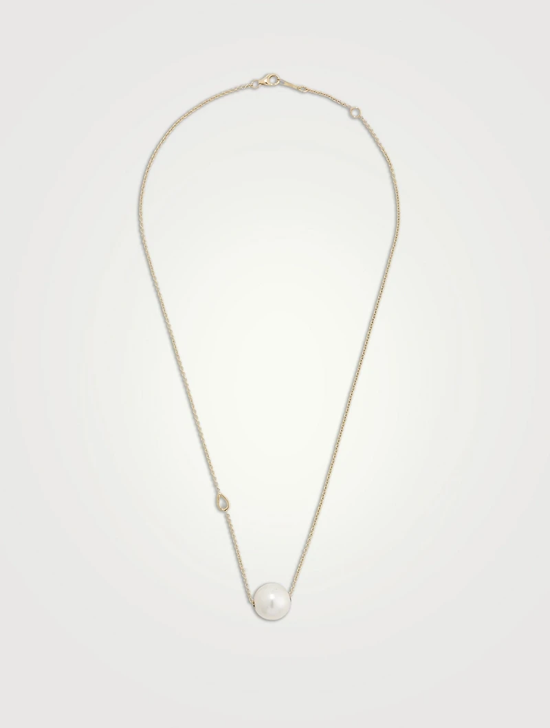 14K White Gold Chain Necklace With Pearl And Diamond