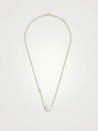 14K White Gold Chain Necklace With Pearl And Diamond