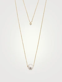 14K Gold Layered Chain Necklace With Pearl And Diamond