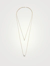 14K Gold Layered Chain Necklace With Pearl And Diamond