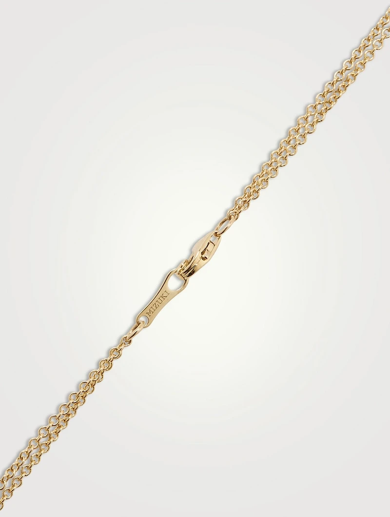 14K Gold Layered Chain Necklace With Pearl And Diamond