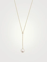 14K Gold Y-Chain Necklace With Pearl And Diamond