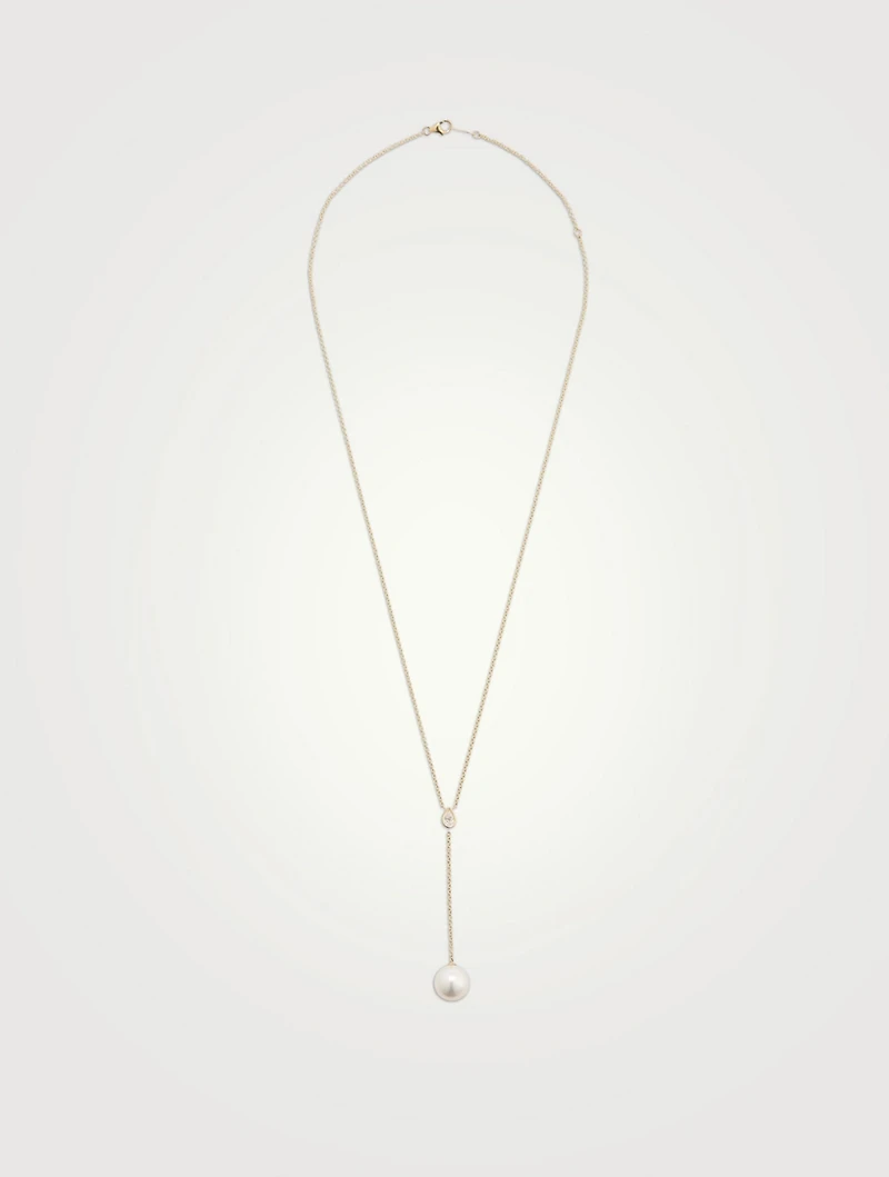 14K Gold Y-Chain Necklace With Pearl And Diamond