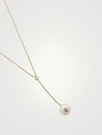 14K Gold Y-Chain Necklace With Pearl And Diamond
